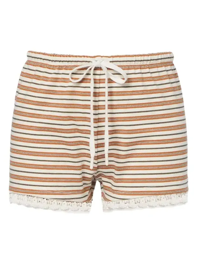 Maeve lace-trimmed striped cotton shorts Maeve lace-trimmed striped cotton shorts
