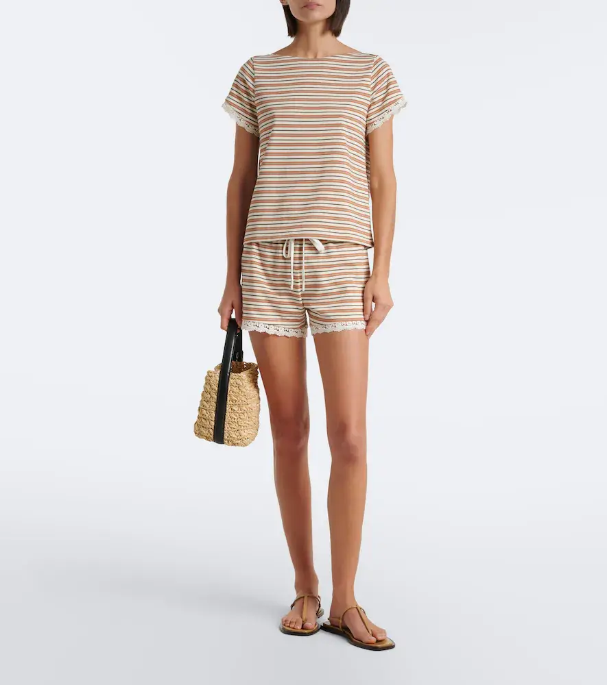 Posse Maeve lace-trimmed striped cotton T-shirt | Thumbnail 4
