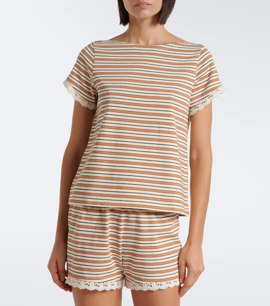 Posse Maeve lace-trimmed striped cotton T-shirt | Thumbnail 5