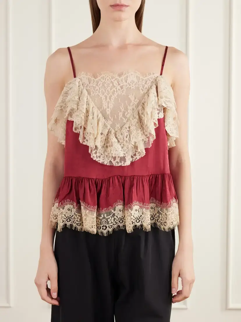 Sea Ethel Ruffled Lace-trimmed Floral-jacquard Satin Cami | Thumbnail 3