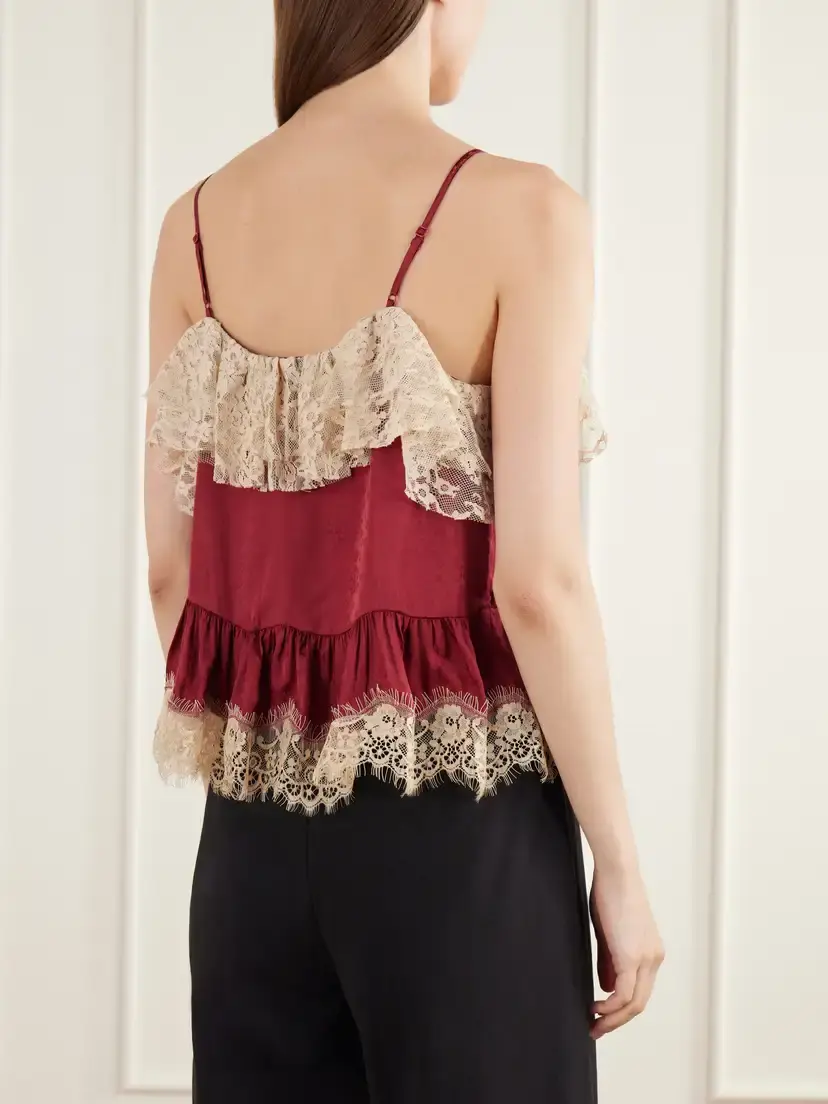 Sea Ethel Ruffled Lace-trimmed Floral-jacquard Satin Cami | Thumbnail 4