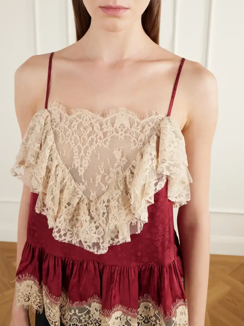 Sea Ethel Ruffled Lace-trimmed Floral-jacquard Satin Cami | Thumbnail 5