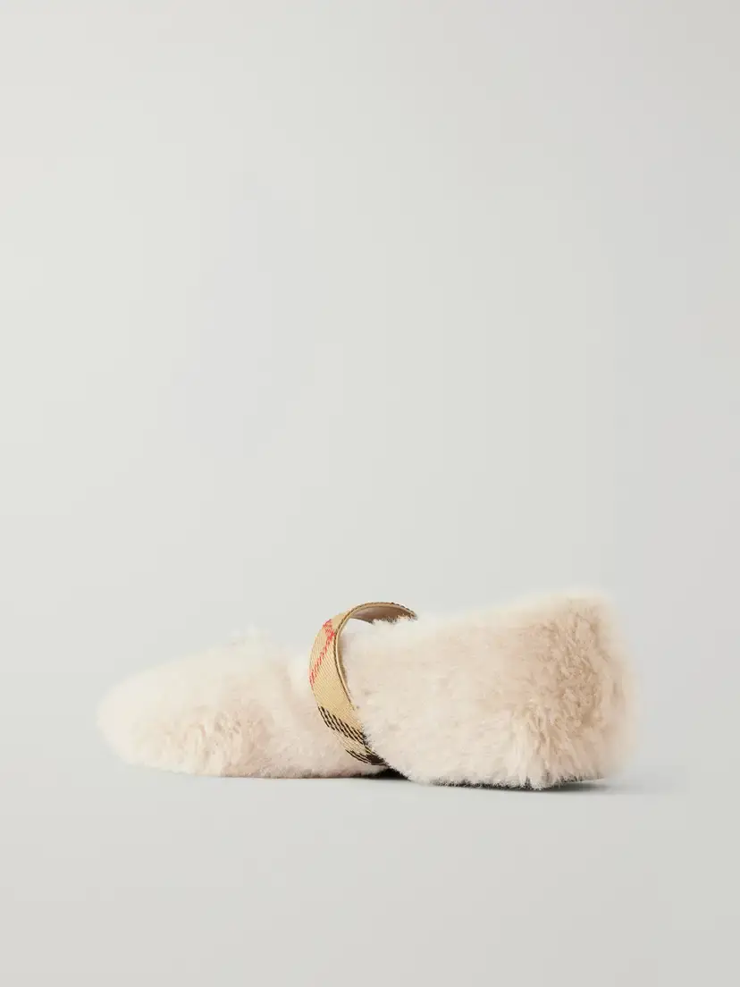 Burberry Buckle-detailed Check-trimmed Shearling Ballet Flats | Thumbnail 3