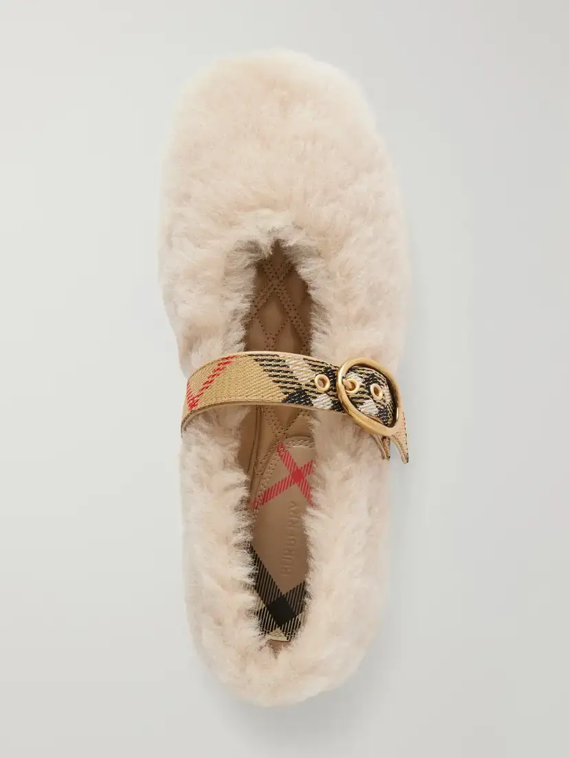 Burberry Buckle-detailed Check-trimmed Shearling Ballet Flats | Thumbnail 6