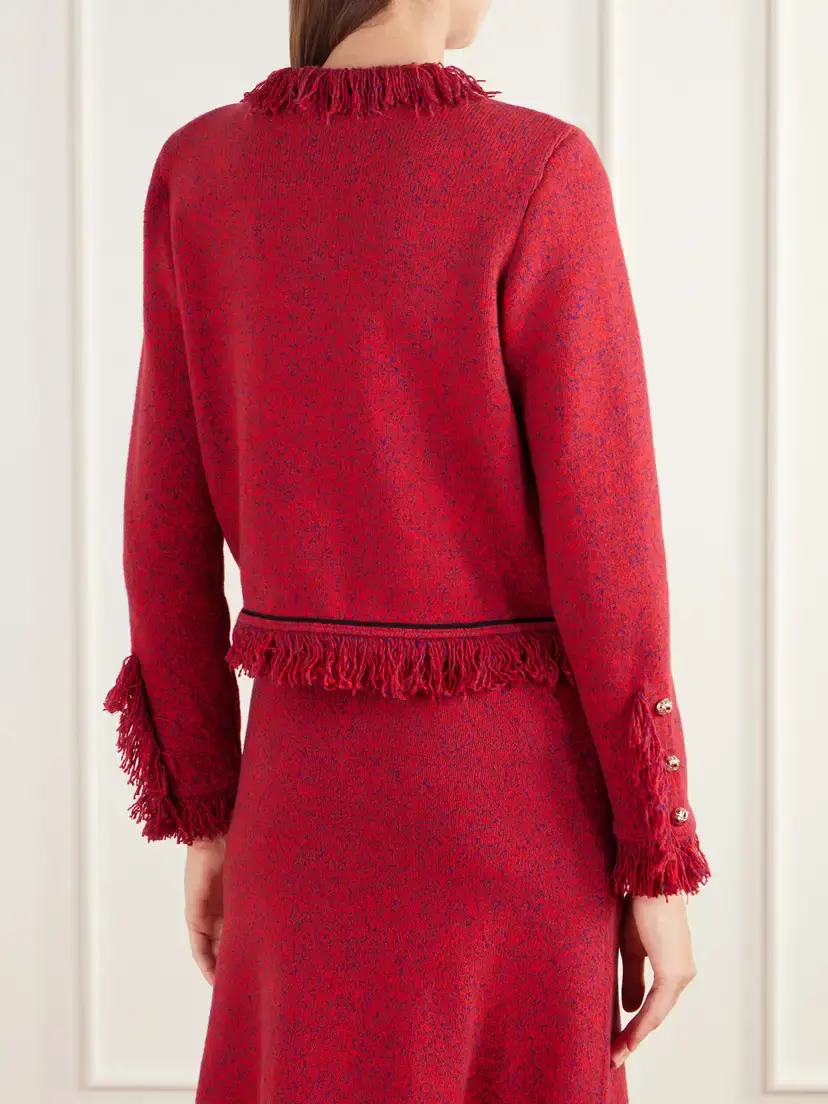 Self-Portrait Cropped Frayed Wool And Cotton-blend Knitted Jacket | Thumbnail 3 Self-Portrait Cropped Frayed Wool And Cotton-blend Knitted Jacket | Thumbnail 3