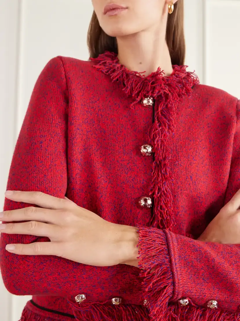 Self-Portrait Cropped Frayed Wool And Cotton-blend Knitted Jacket | Thumbnail 4 Self-Portrait Cropped Frayed Wool And Cotton-blend Knitted Jacket | Thumbnail 4