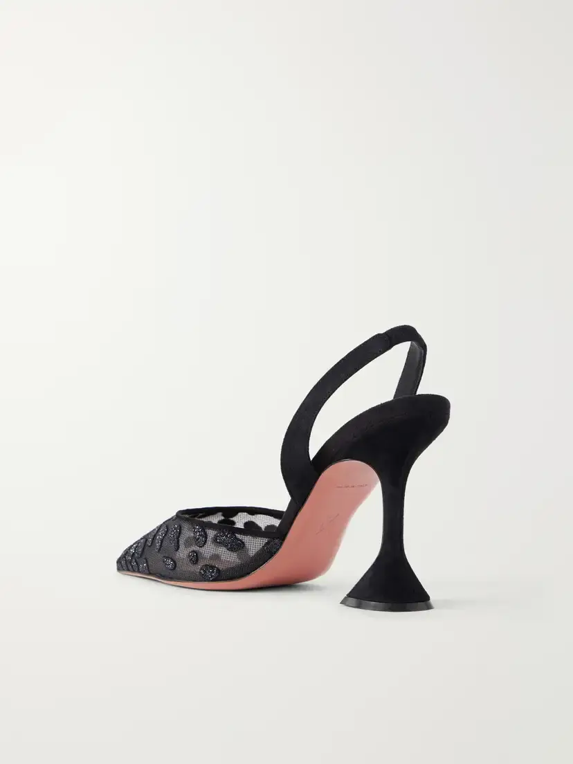 Amina Muaddi Holli 95 Suede-trimmed Mesh Slingback Pumps | Thumbnail 3 Amina Muaddi Holli 95 Suede-trimmed Mesh Slingback Pumps | Thumbnail 3