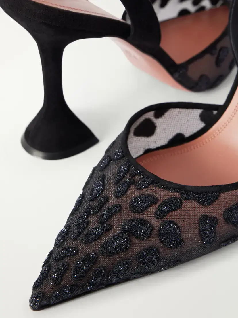 Amina Muaddi Holli 95 Suede-trimmed Mesh Slingback Pumps | Thumbnail 5 Amina Muaddi Holli 95 Suede-trimmed Mesh Slingback Pumps | Thumbnail 5