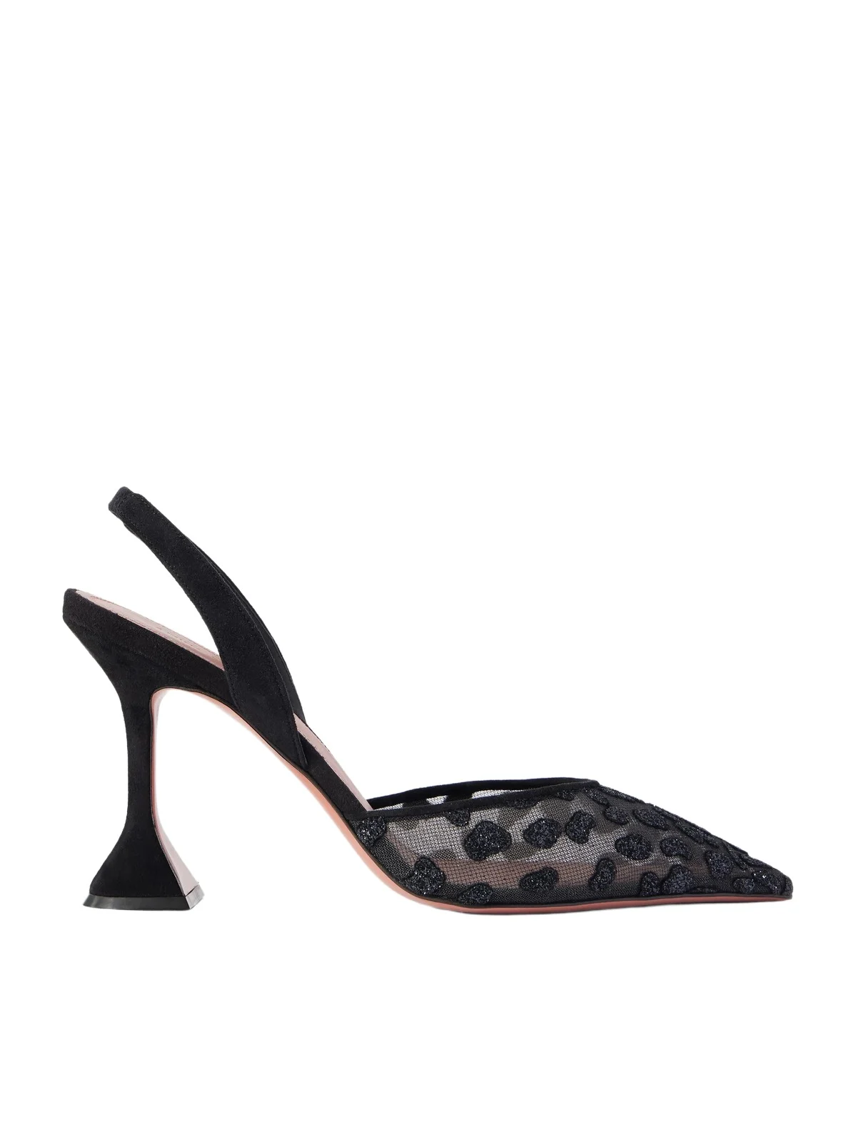 Amina Muaddi Holli 95 Suede-trimmed Mesh Slingback Pumps