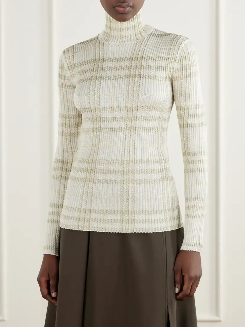 Burberry Genevia Checked Knitted Turtleneck Sweater | Thumbnail 3 Burberry Genevia Checked Knitted Turtleneck Sweater | Thumbnail 3