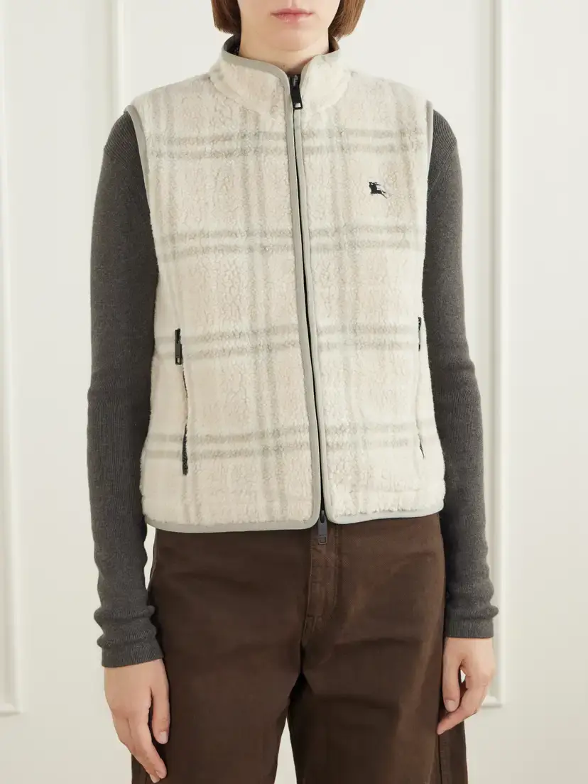 Burberry Logo-embroidered Checked Wool And Cashmere-blend Gilet - Neutrals | Thumbnail 3 Burberry Logo-embroidered Checked Wool And Cashmere-blend Gilet - Neutrals | Thumbnail 3