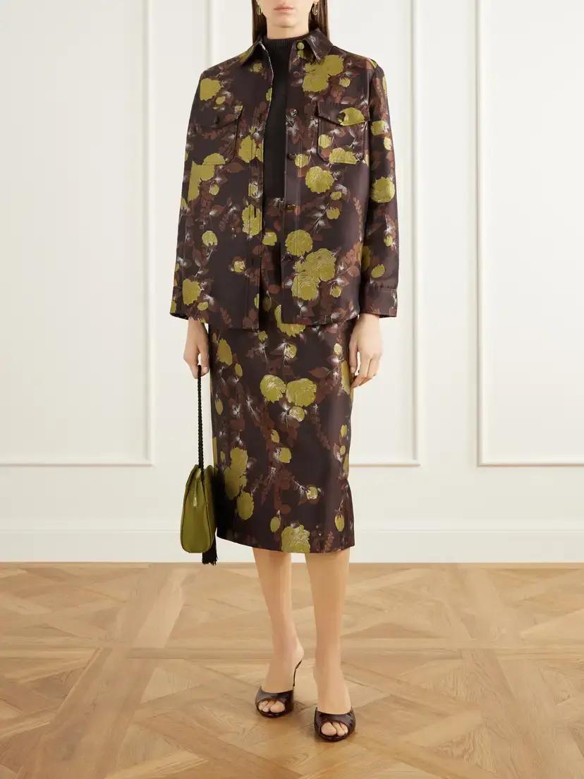 La DoubleJ Metallic Floral-jacquard Twill Midi Skirt | Thumbnail 2