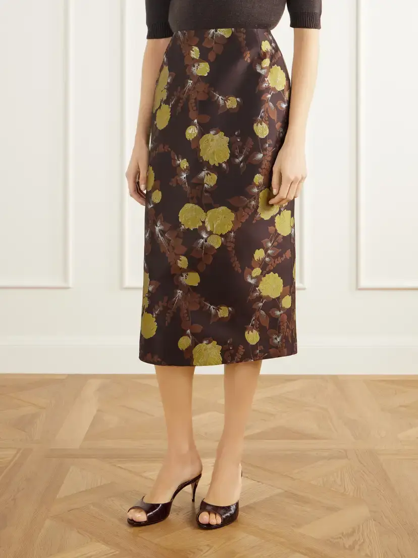La DoubleJ Metallic Floral-jacquard Twill Midi Skirt | Thumbnail 3