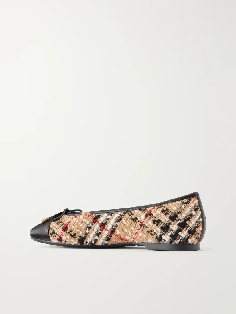 Burberry Checked Leather-trimmed Bouclé Ballet Flats | Thumbnail 3 Burberry Checked Leather-trimmed Bouclé Ballet Flats | Thumbnail 3