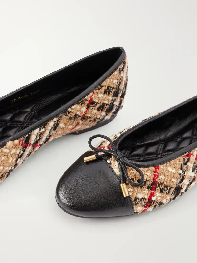 Burberry Checked Leather-trimmed Bouclé Ballet Flats | Thumbnail 5 Burberry Checked Leather-trimmed Bouclé Ballet Flats | Thumbnail 5