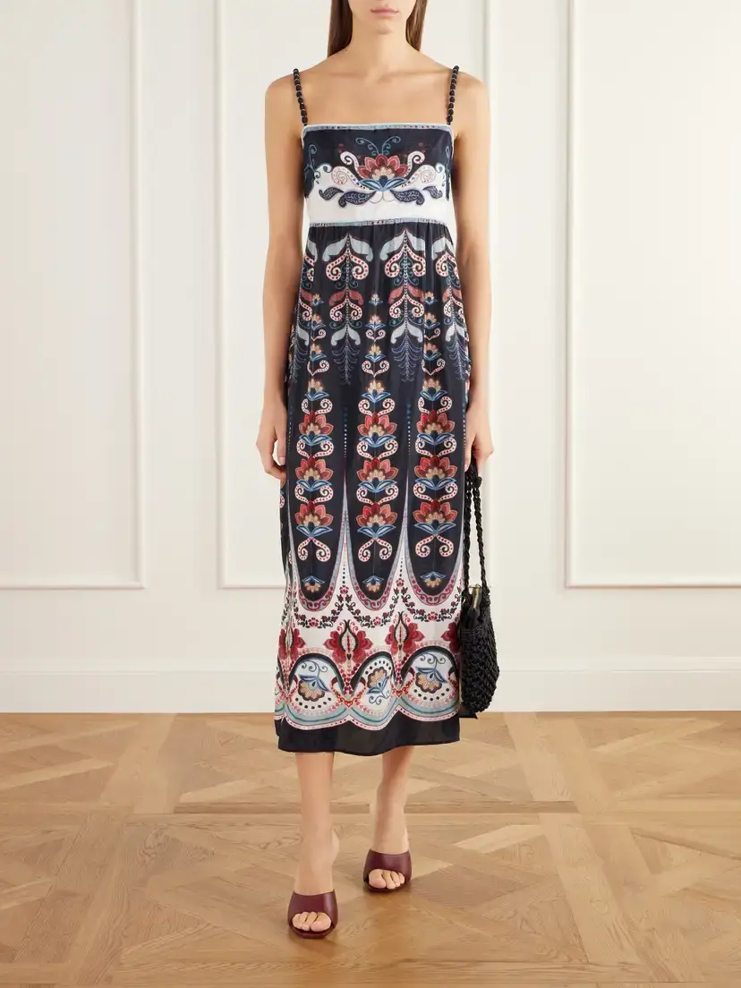 Farm Rio Nikita Winter Bead-embellished Printed Charmeuse Midi Dress | Thumbnail 2 Farm Rio Nikita Winter Bead-embellished Printed Charmeuse Midi Dress | Thumbnail 2