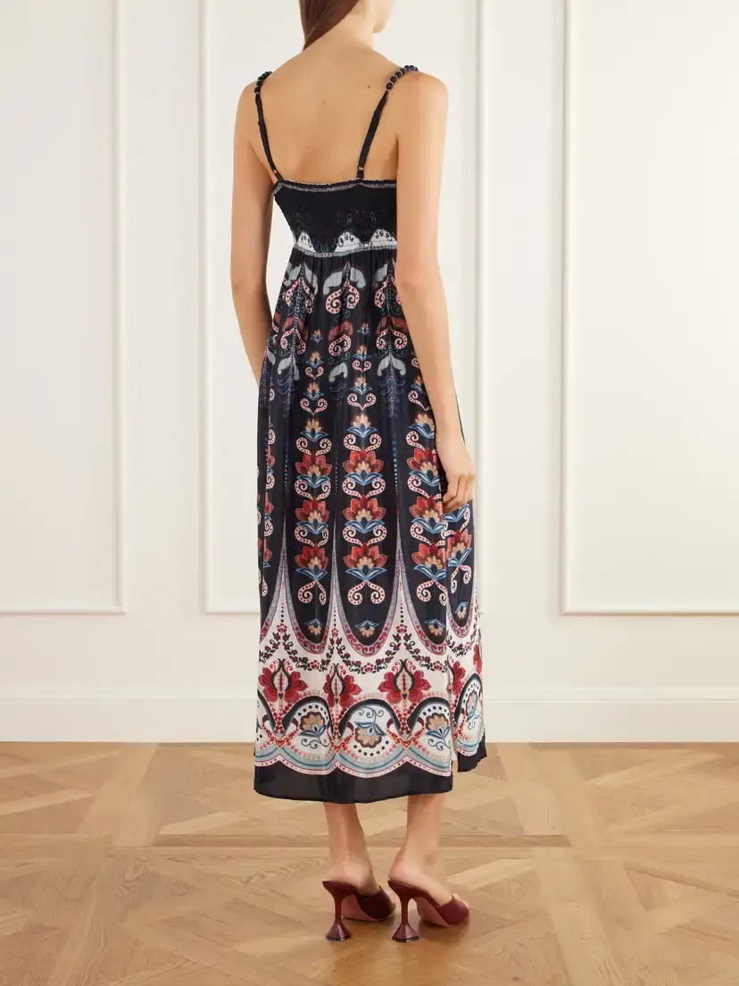 Farm Rio Nikita Winter Bead-embellished Printed Charmeuse Midi Dress | Thumbnail 3 Farm Rio Nikita Winter Bead-embellished Printed Charmeuse Midi Dress | Thumbnail 3