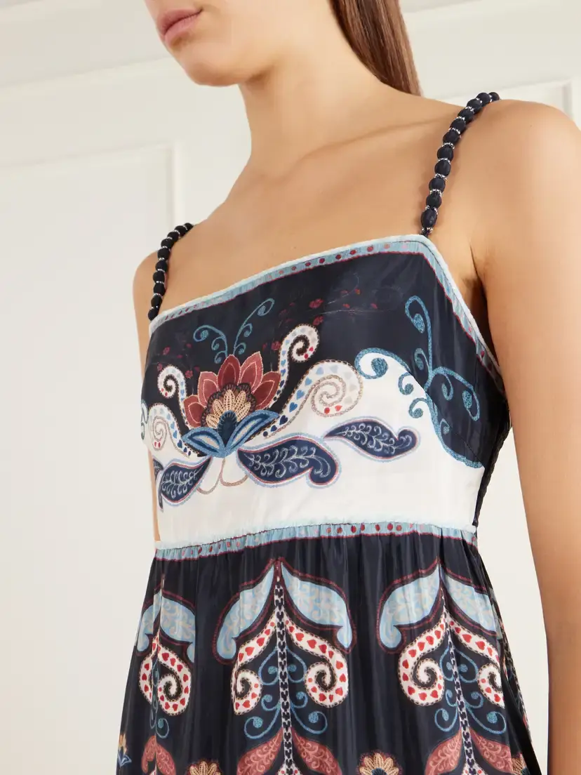 Farm Rio Nikita Winter Bead-embellished Printed Charmeuse Midi Dress | Thumbnail 4 Farm Rio Nikita Winter Bead-embellished Printed Charmeuse Midi Dress | Thumbnail 4