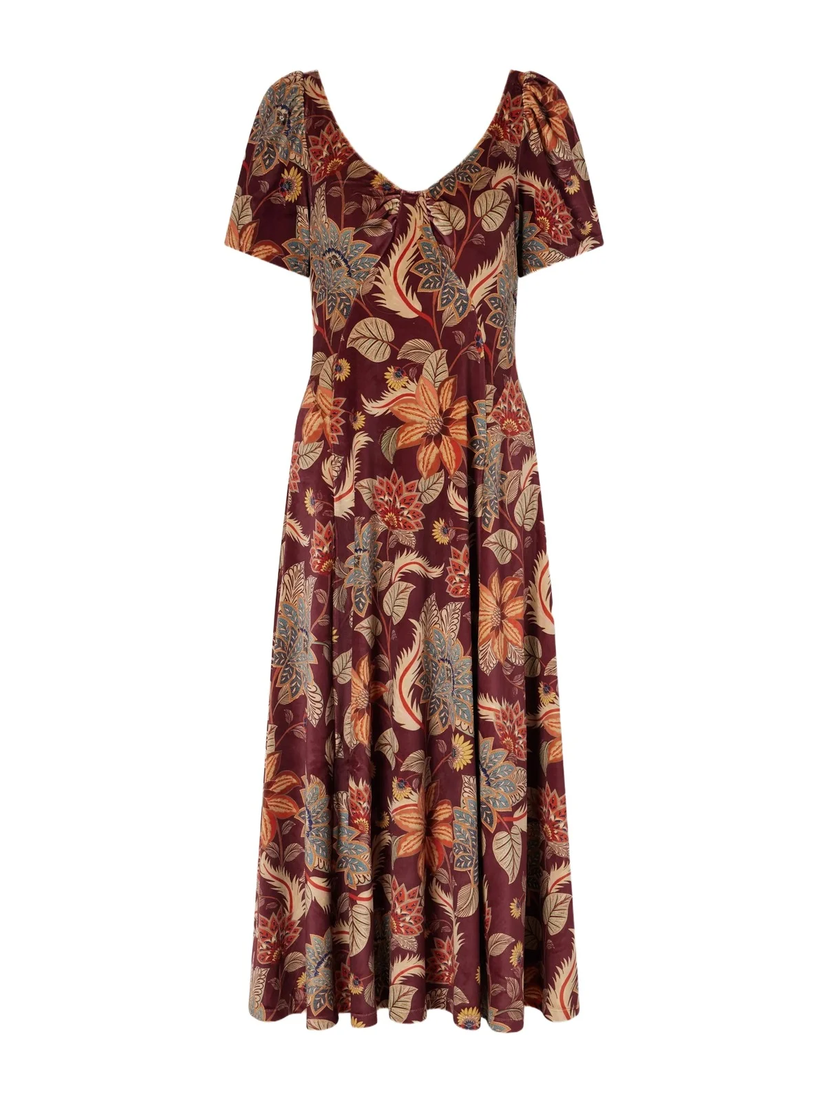 Farm Rio Delhi Paneled Open-back Printed Velvet Midi Dress