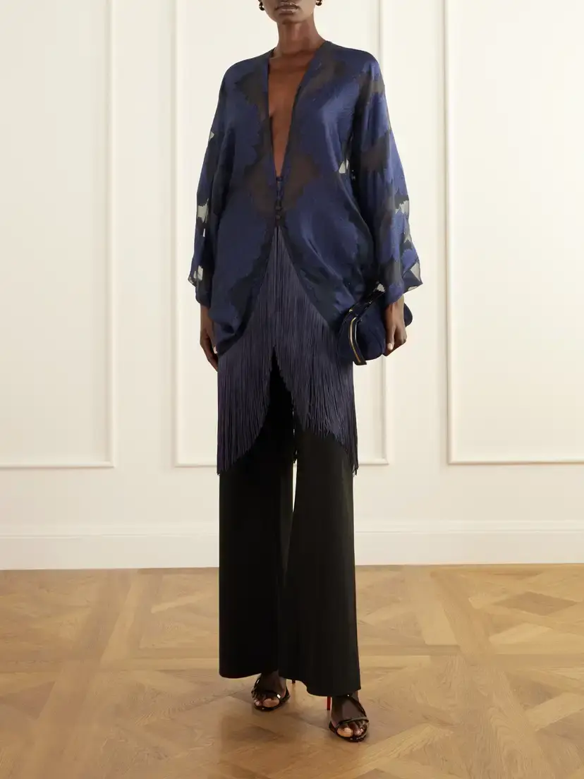 Taller Marmo 1920 Fringe-trimmed Silk-chiffon Fil Coupé Blouse | Thumbnail 2 Taller Marmo 1920 Fringe-trimmed Silk-chiffon Fil Coupé Blouse | Thumbnail 2
