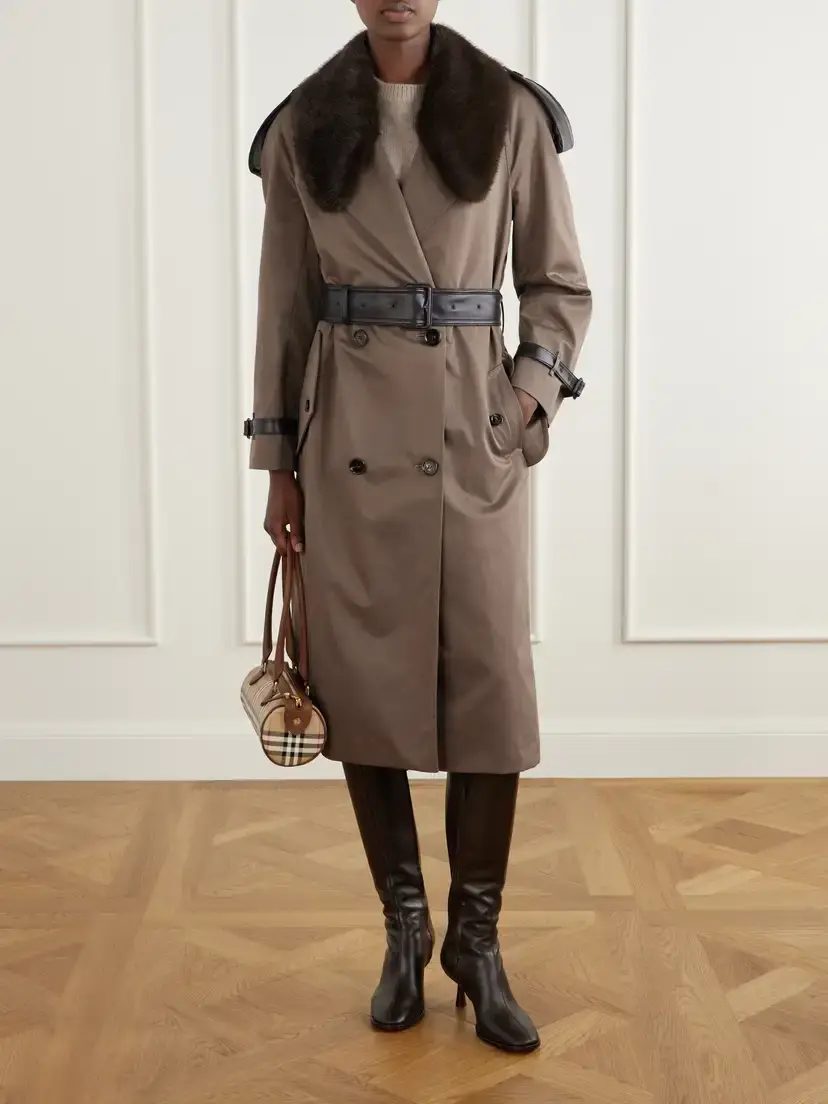 Burberry Leather And Plush-trimmed Cotton-gabardine Trench Coat | Thumbnail 2 Burberry Leather And Plush-trimmed Cotton-gabardine Trench Coat | Thumbnail 2