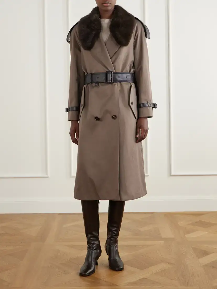 Burberry Leather And Plush-trimmed Cotton-gabardine Trench Coat | Thumbnail 3 Burberry Leather And Plush-trimmed Cotton-gabardine Trench Coat | Thumbnail 3