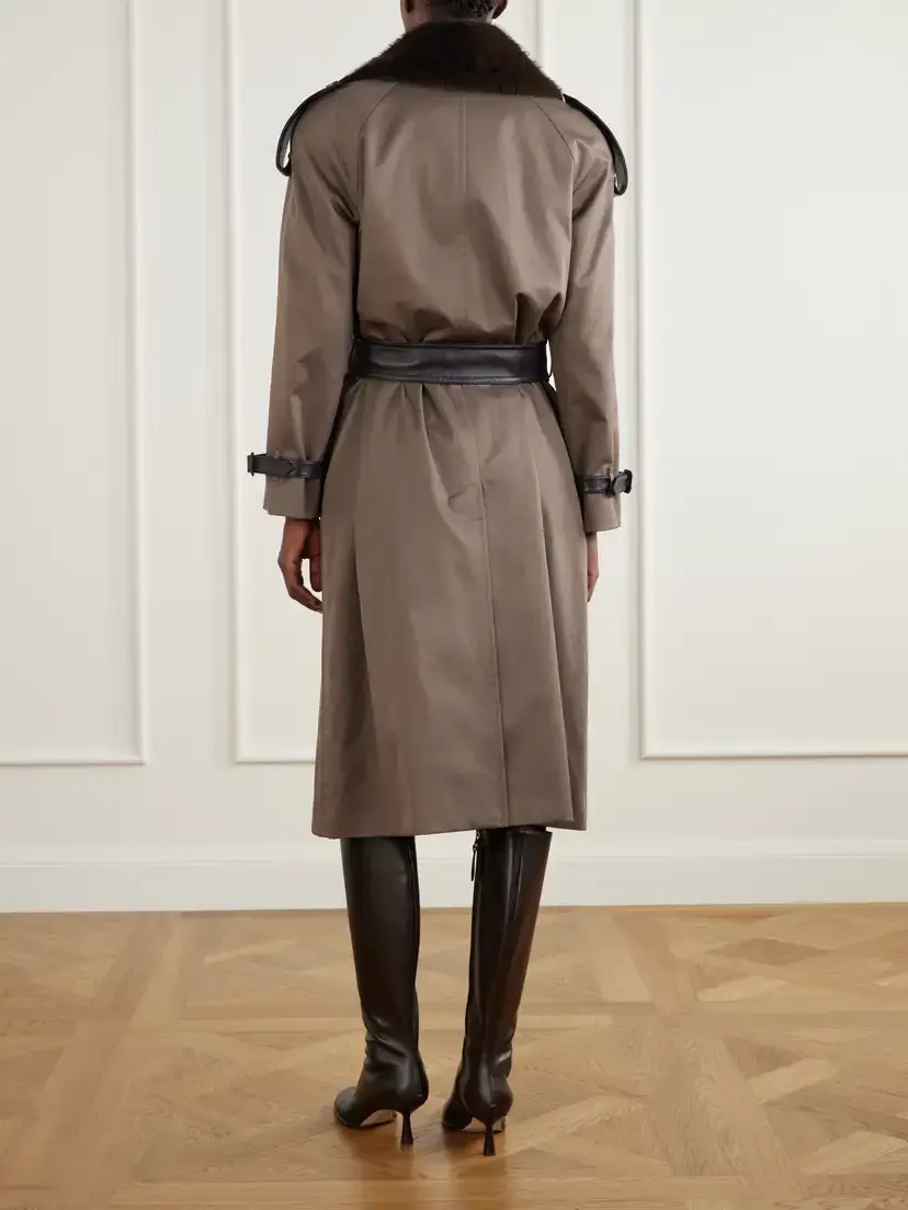 Burberry Leather And Plush-trimmed Cotton-gabardine Trench Coat | Thumbnail 4 Burberry Leather And Plush-trimmed Cotton-gabardine Trench Coat | Thumbnail 4