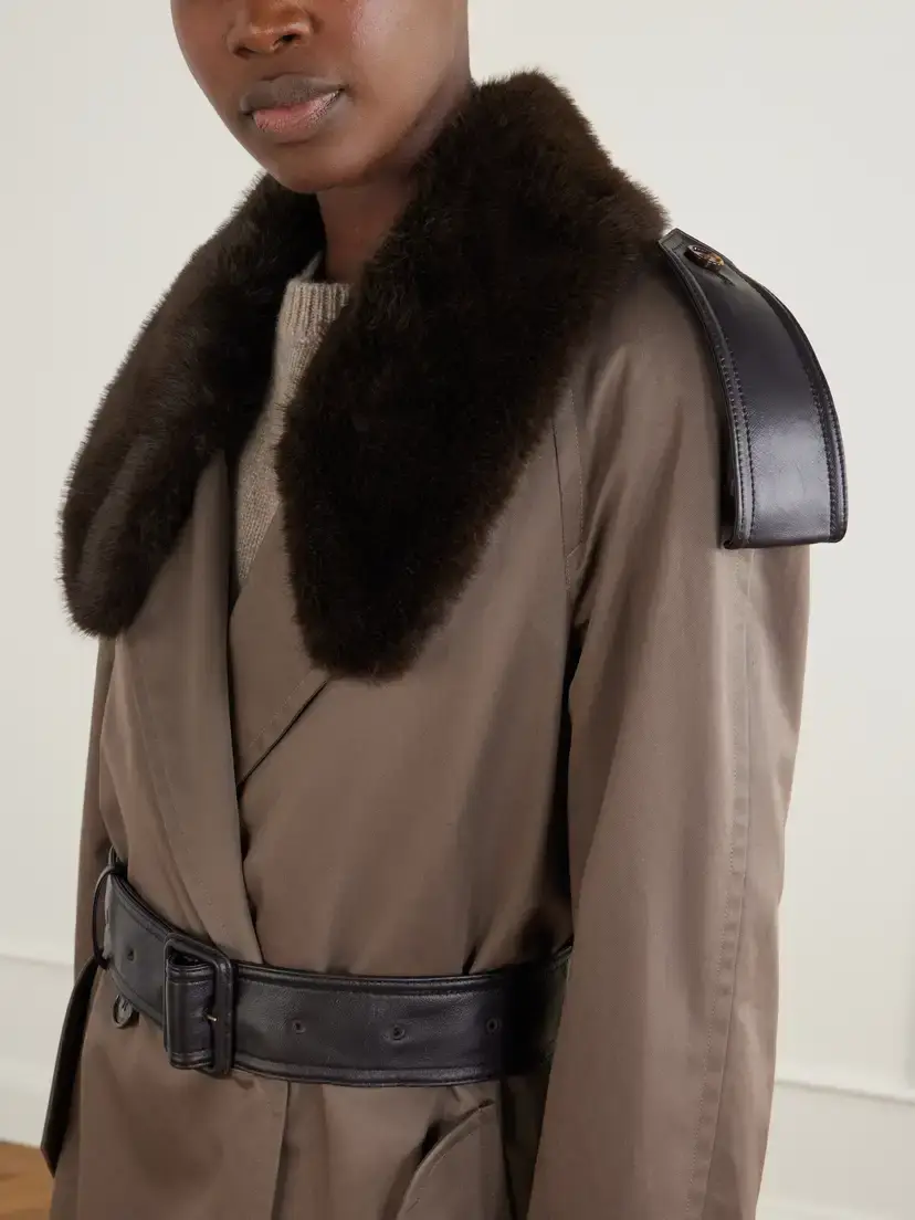 Burberry Leather And Plush-trimmed Cotton-gabardine Trench Coat | Thumbnail 5 Burberry Leather And Plush-trimmed Cotton-gabardine Trench Coat | Thumbnail 5