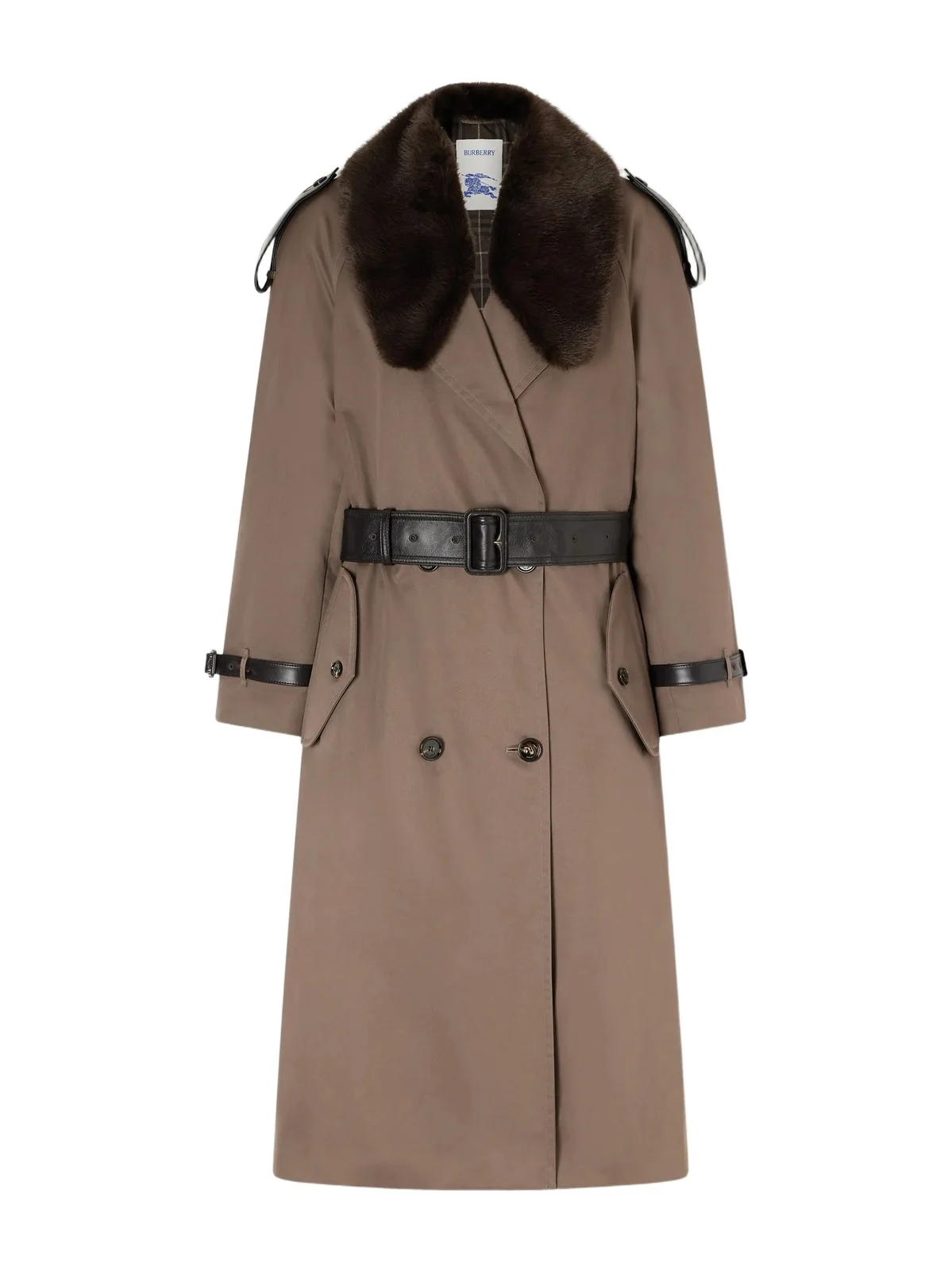 Leather And Plush-trimmed Cotton-gabardine Trench Coat