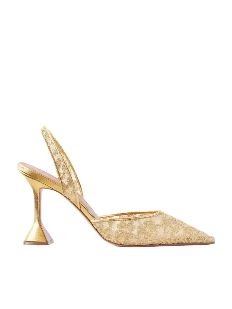 Amina Muaddi Holli 95 Leather-trimmed Lace Pumps