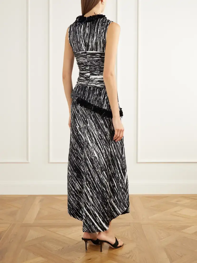 Brandon Maxwell Fiora Sequin-embellished Pleated Printed Satin-jacquard Midi Dress | Thumbnail 3 Brandon Maxwell Fiora Sequin-embellished Pleated Printed Satin-jacquard Midi Dress | Thumbnail 3