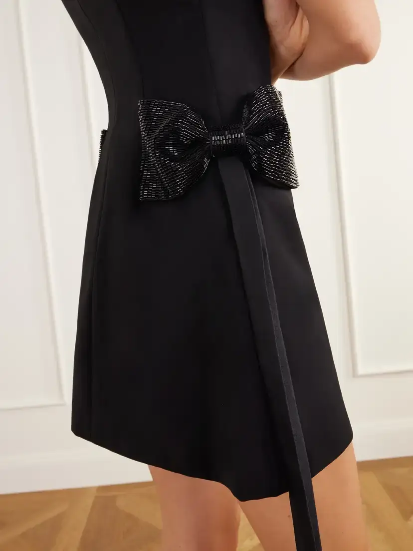 Self-Portrait Bow-detailed Bead-embellished Crepe Mini Dress | Thumbnail 4 Self-Portrait Bow-detailed Bead-embellished Crepe Mini Dress | Thumbnail 4