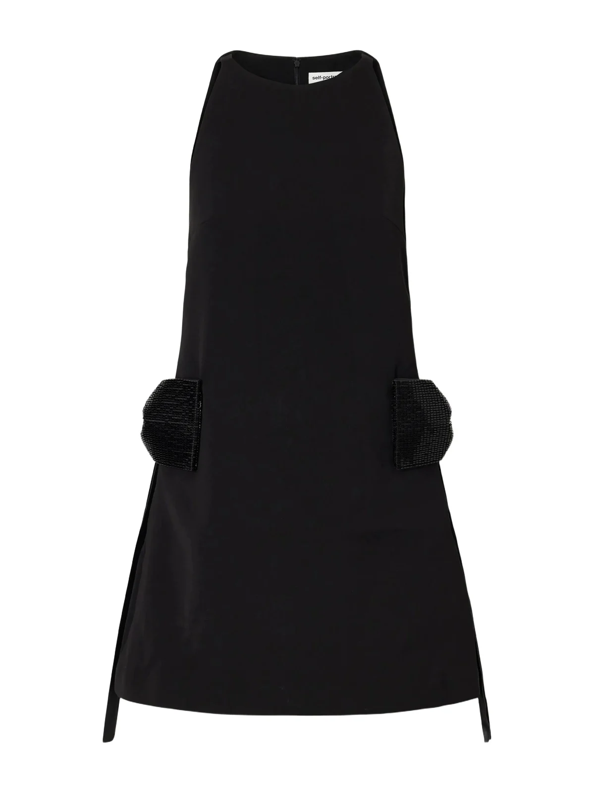 Self-Portrait Bow-detailed Bead-embellished Crepe Mini Dress