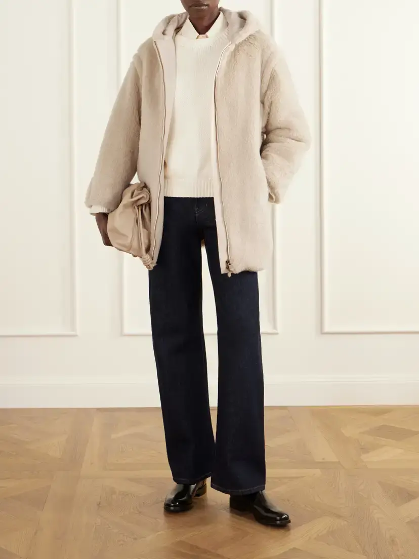 Max Mara Spadino Teddy Hooded Alpaca, Wool And Silk-blend Coat - Neutrals | Thumbnail 2