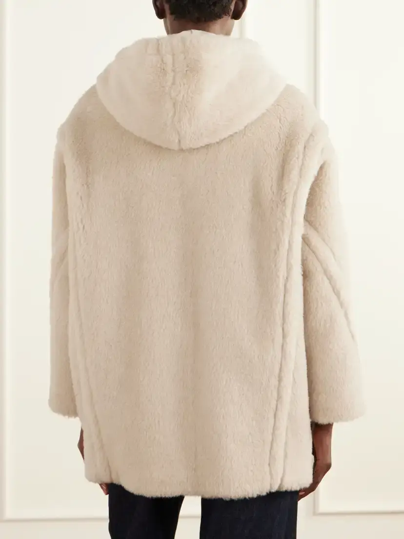 Max Mara Spadino Teddy Hooded Alpaca, Wool And Silk-blend Coat - Neutrals | Thumbnail 4
