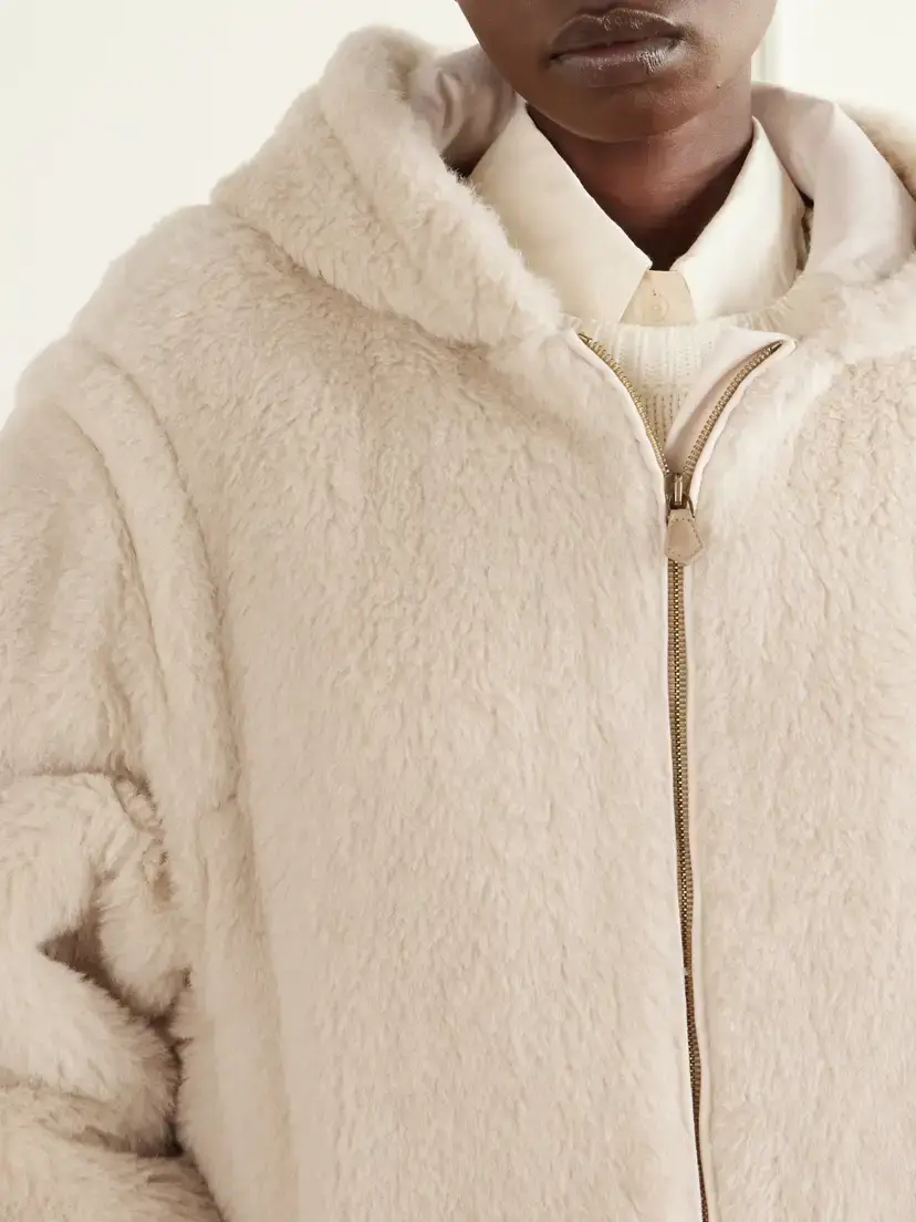 Max Mara Spadino Teddy Hooded Alpaca, Wool And Silk-blend Coat - Neutrals | Thumbnail 5