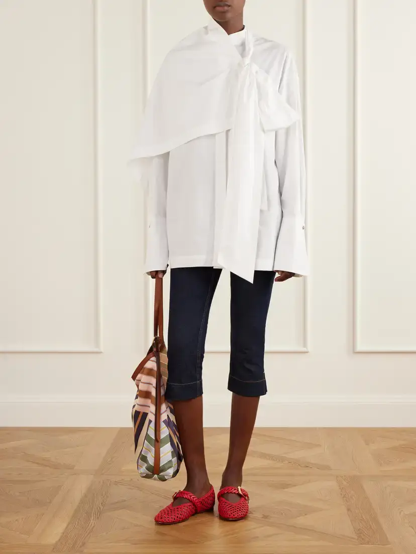 Zimmermann Clash Tie-detailed Asymmetric Cotton-poplin Shirt | Thumbnail 2