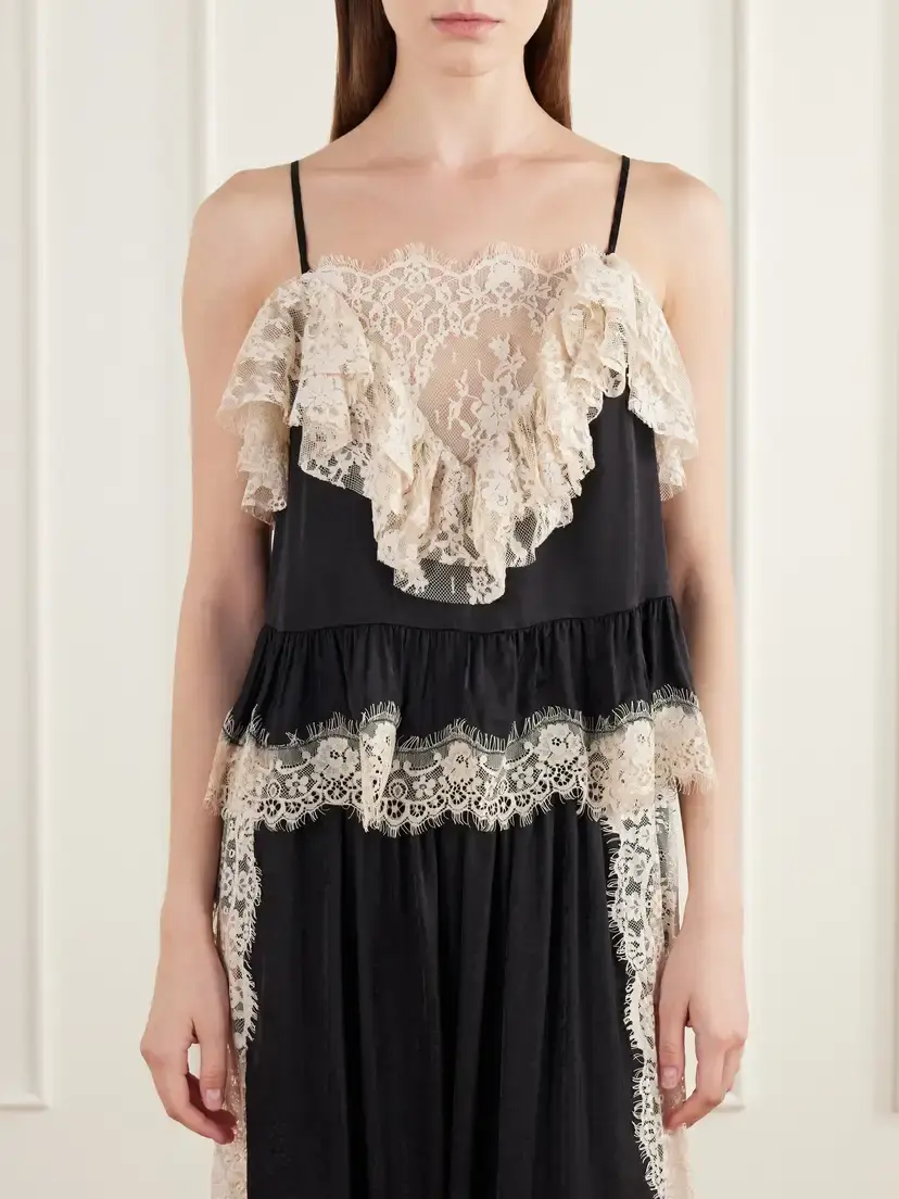 Sea Ethel Ruffled Lace-trimmed Floral-jacquard Satin Cami | Thumbnail 3