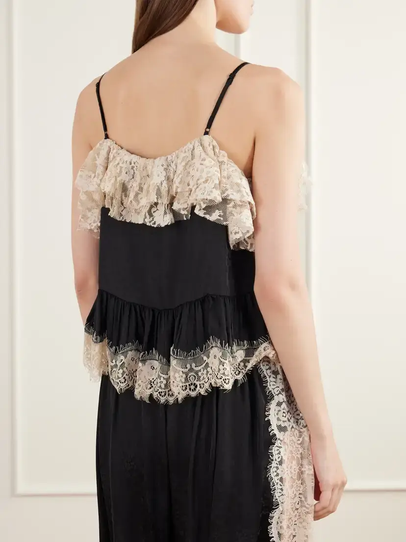 Sea Ethel Ruffled Lace-trimmed Floral-jacquard Satin Cami | Thumbnail 4