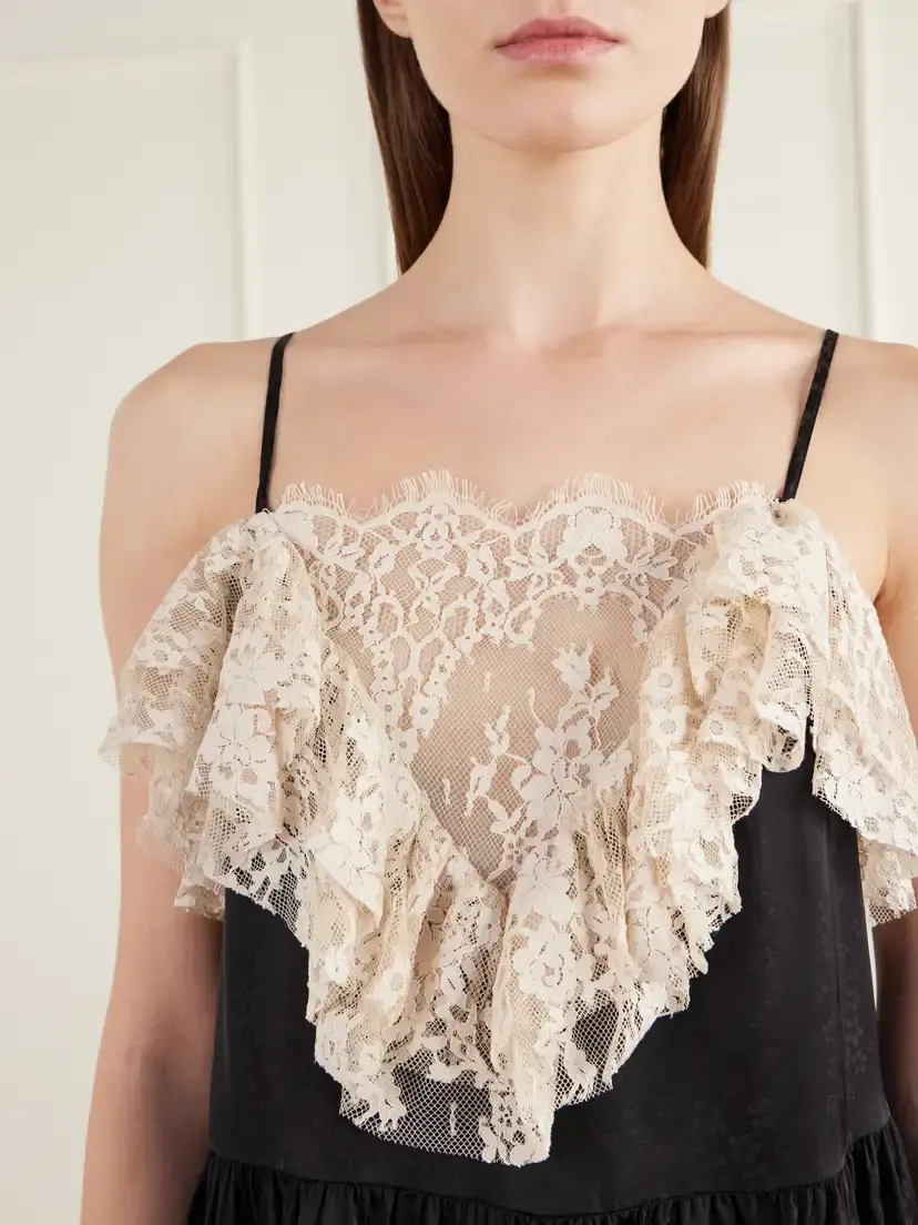 Sea Ethel Ruffled Lace-trimmed Floral-jacquard Satin Cami | Thumbnail 5