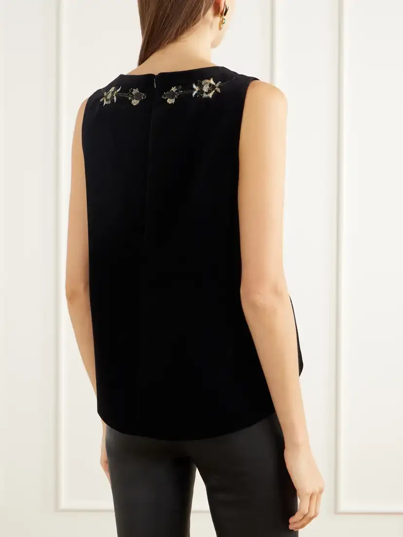 La DoubleJ La Scala Bead-embellished Embroidered Cotton-velvet Top | Thumbnail 3 La DoubleJ La Scala Bead-embellished Embroidered Cotton-velvet Top | Thumbnail 3