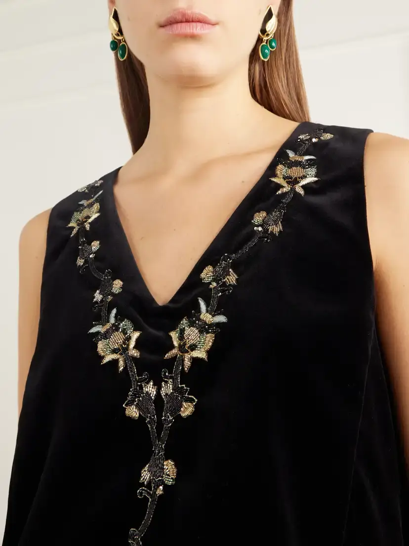 La DoubleJ La Scala Bead-embellished Embroidered Cotton-velvet Top | Thumbnail 4 La DoubleJ La Scala Bead-embellished Embroidered Cotton-velvet Top | Thumbnail 4