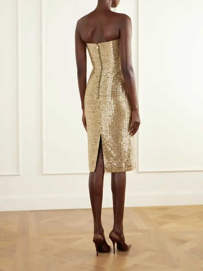 Carolina Herrera Bustier Embellished Strapless Silk-crepe Midi Dress | Thumbnail 3 Carolina Herrera Bustier Embellished Strapless Silk-crepe Midi Dress | Thumbnail 3