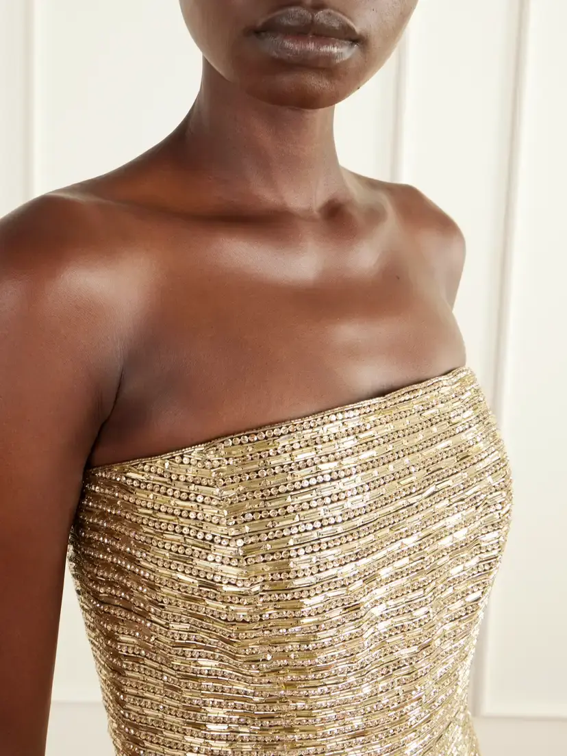 Carolina Herrera Bustier Embellished Strapless Silk-crepe Midi Dress | Thumbnail 4 Carolina Herrera Bustier Embellished Strapless Silk-crepe Midi Dress | Thumbnail 4