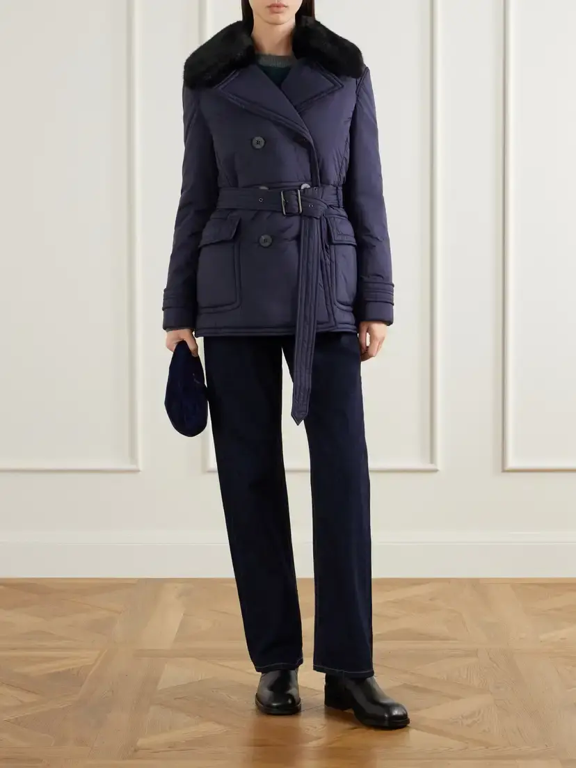Burberry Double-breasted Belted Padded Plush-trimmed Shell Jacket | Thumbnail 2