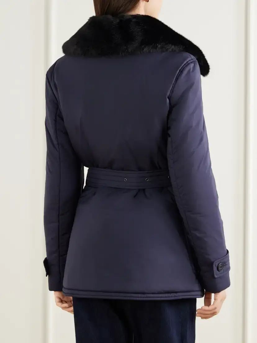 Burberry Double-breasted Belted Padded Plush-trimmed Shell Jacket | Thumbnail 3