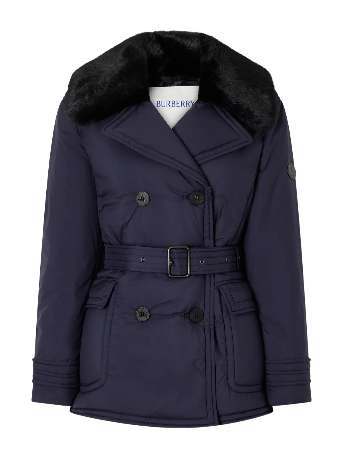 Burberry Double-breasted Belted Padded Plush-trimmed Shell Jacket