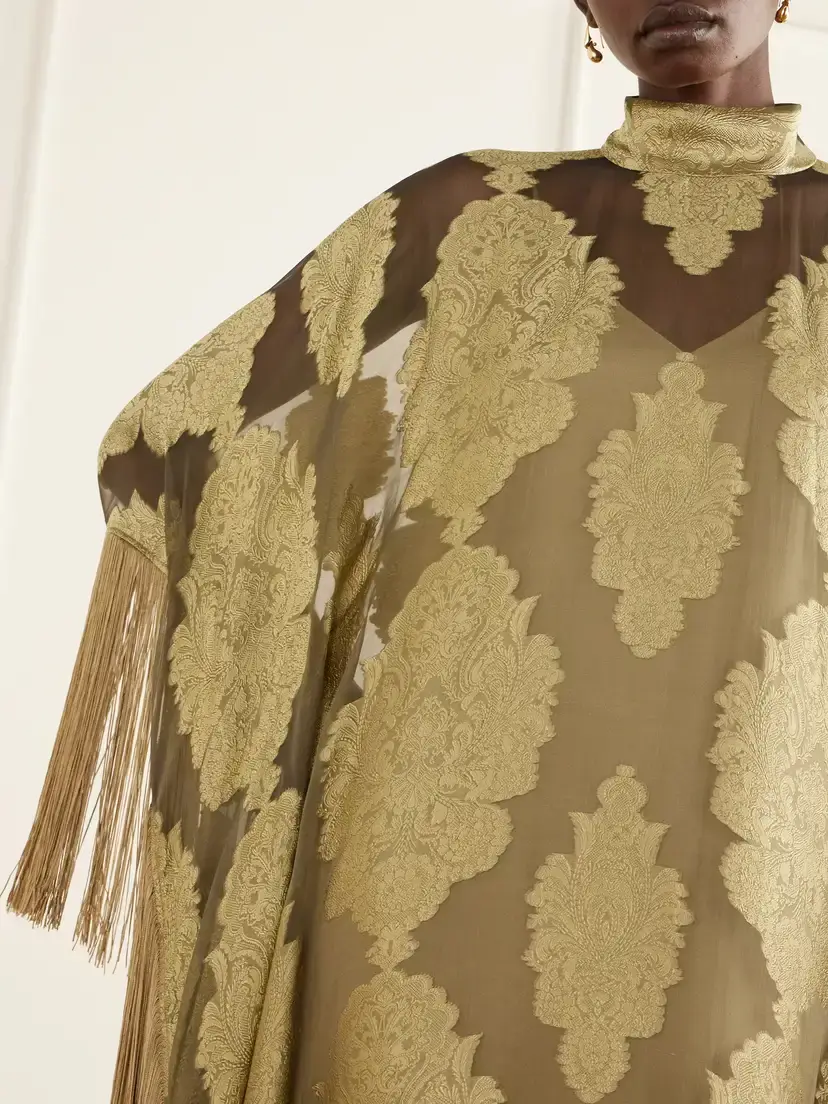 Taller Marmo Mrs Ross Epoque Fringe-trimmed Silk Fil Coupé Gown | Thumbnail 4