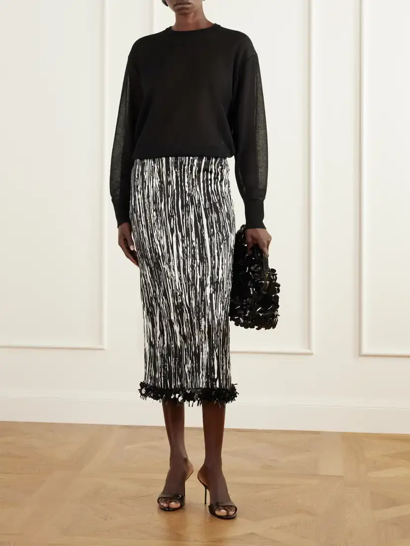 Brandon Maxwell The Sinclair Sequin-embellished Printed Pleated Satin Midi Skirt | Thumbnail 2 Brandon Maxwell The Sinclair Sequin-embellished Printed Pleated Satin Midi Skirt | Thumbnail 2