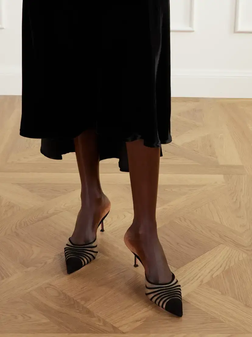 Aquazzura Dream Girl 65 Suede-trimmed Mesh Mules | Thumbnail 2 Aquazzura Dream Girl 65 Suede-trimmed Mesh Mules | Thumbnail 2